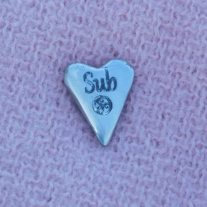 BDSM Pocket Heart "Sub", Pewter Token, Personalised Engraving, Discreet Intimate Gift Handmade by William Sturt