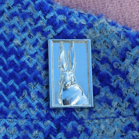 Hare Brooch (Solid Rectangle), Handcast Pewter, Polished Finish
