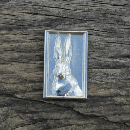 Hare Brooch (Solid Rectangle), Handcast Pewter, Polished Finish
