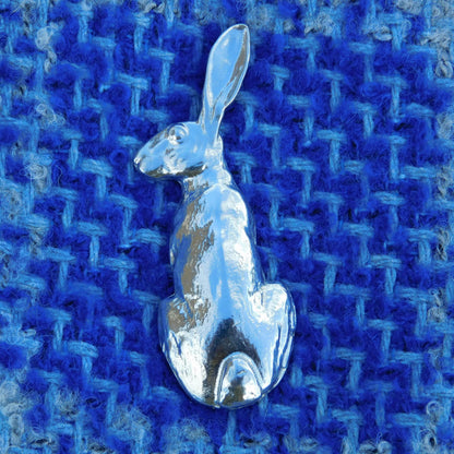 Sitting Hare Brooch, Handcast Pewter, Polished Finish