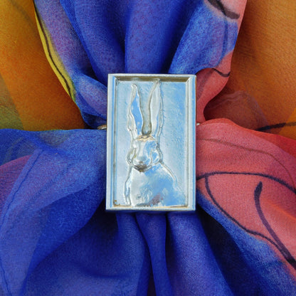 Framed Hare Scarf Ring, Handcast Pewter, Polished Finish