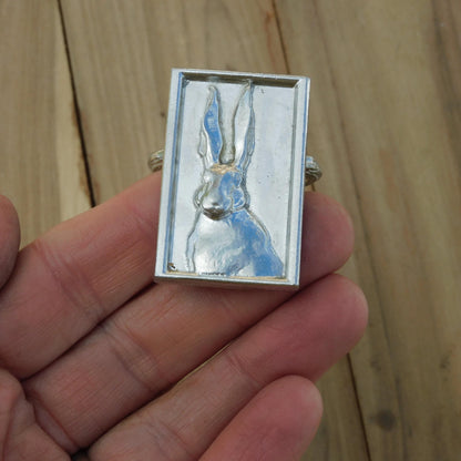 Framed Hare Scarf Ring, Handcast Pewter, Polished Finish