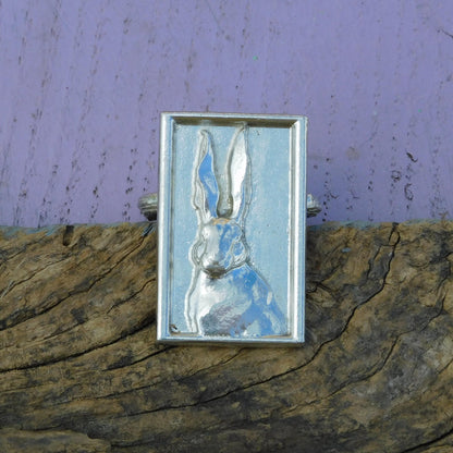 Framed Hare Scarf Ring, Handcast Pewter, Polished Finish