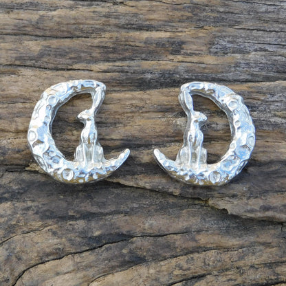 Hare and Moon Cufflinks (Forward Facing), Handcast Pewter Cufflinks, Polished Finish