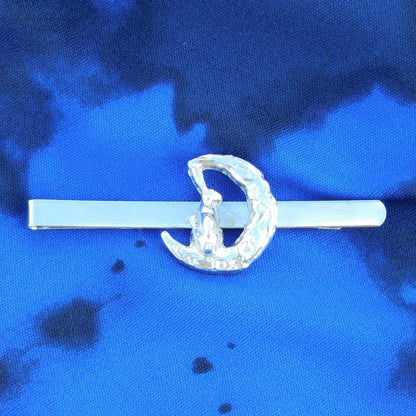 Hare and Moon Tie Clip (Rear Facing Hare), Handcast Pewter Tie Clip, Polished Finish