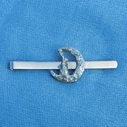 Hare and Moon Tie Clip (Rear Facing Hare), Handcast Pewter Tie Clip, Polished Finish