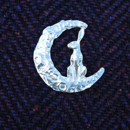 Hare Brooch (Crescent Moon, Front View), Handcast Pewter, Polished Finish