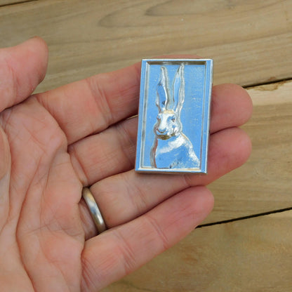 Hare Brooch (Solid Rectangle), Handcast Pewter, Polished Finish