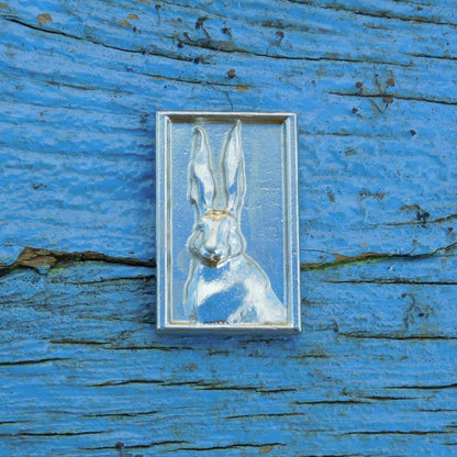 Hare Brooch (Solid Rectangle), Handcast Pewter, Polished Finish