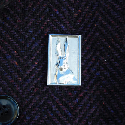 Hare Brooch (Solid Rectangle), Handcast Pewter, Polished Finish