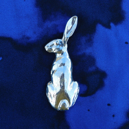 Sitting Hare Brooch, Handcast Pewter, Polished Finish