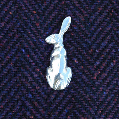 Sitting Hare Brooch, Handcast Pewter, Polished Finish