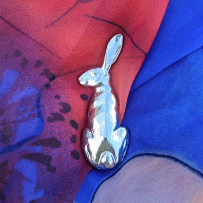 Sitting Hare Brooch, Handcast Pewter, Polished Finish