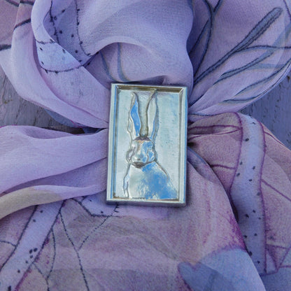 Framed Hare Scarf Ring, Handcast Pewter, Polished Finish
