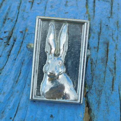 Framed Hare Scarf Ring, Handcast Pewter, Polished Finish