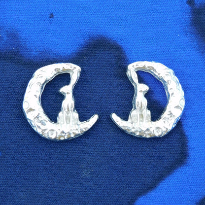 Hare and Moon Cufflinks (Forward Facing), Handcast Pewter Cufflinks, Polished Finish