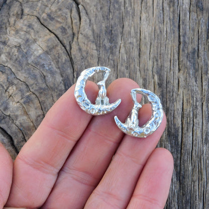 Hare and Moon Cufflinks, Handcast Pewter Cufflinks, Polished Finish
