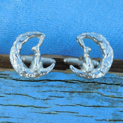 Hare Cufflinks (Backward Facing), Handcast Pewter Cufflinks, Polished Finish