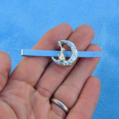 Hare and Moon Tie Clip (Rear Facing Hare), Handcast Pewter Tie Clip, Polished Finish