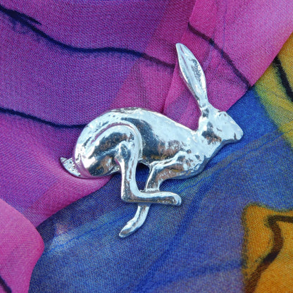 Hare Brooch (Running), Handcast Pewter, Polished Finish
