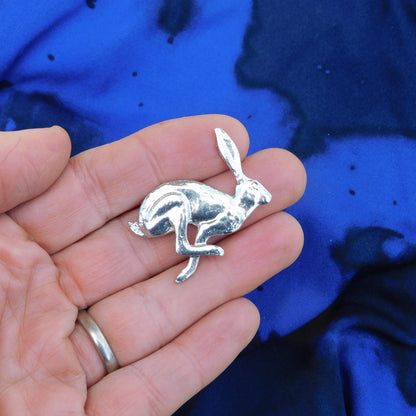 Hare Brooch (Running), Handcast Pewter, Polished Finish