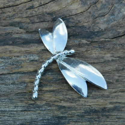 Dragonfly Brooch (Smooth Design), Handcast Pewter Brooch, Polished Finish
