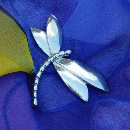 Dragonfly Brooch (Smooth Design), Handcast Pewter Brooch, Polished Finish