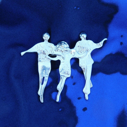 Dancing Figures Brooch, Handcast Pewter Brooch, Polished Finish