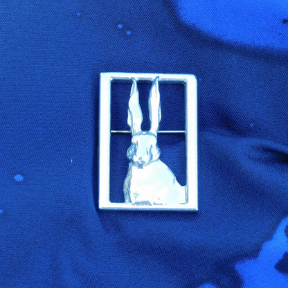 Hare Brooch (Open Rectangle), Handcast Pewter, Polished Finish