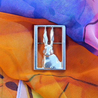 Hare Brooch (Open Rectangle), Handcast Pewter, Polished Finish