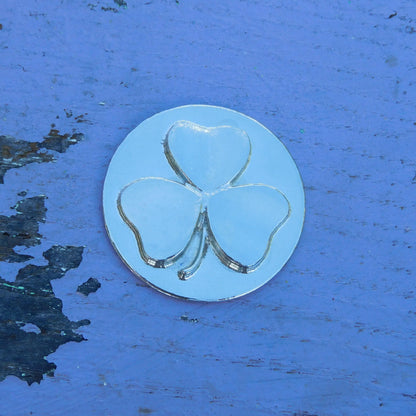 Round Shamrock Brooch, Handcast Pewter, Polished Finish