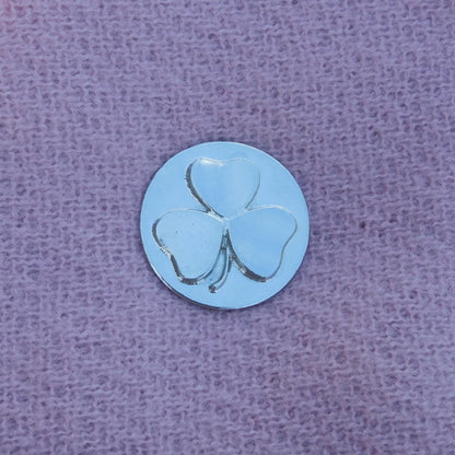 Round Shamrock Brooch, Handcast Pewter, Polished Finish