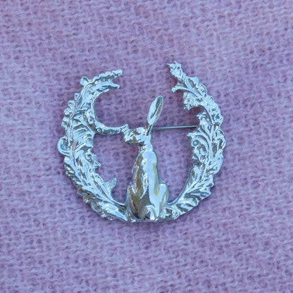 Hare Brooch (Woodland Glade, Rear View), Handcast Pewter, Polished Finish