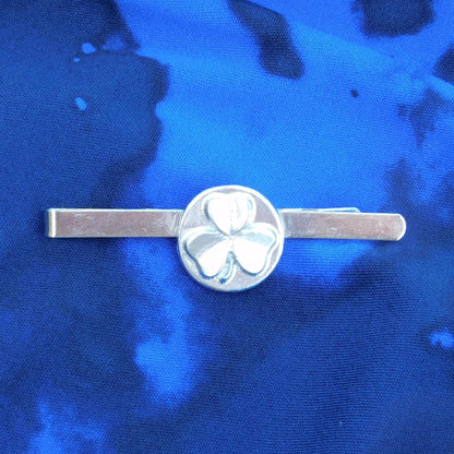 Shamrock Tie Clip, Handcast Pewter Tie Clip, Polished Finish