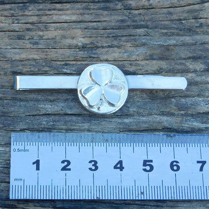 Shamrock Tie Clip, Handcast Pewter Tie Clip, Polished Finish