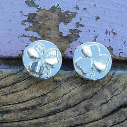Shamrock Cufflinks, Handcast Pewter Cufflinks, Polished Finish