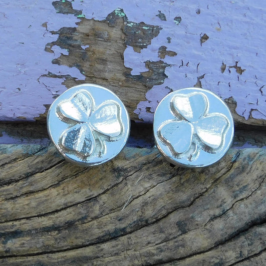 Shamrock Cufflinks, Handcast Pewter Cufflinks, Polished Finish