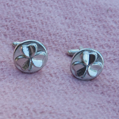 Shamrock Cufflinks, Handcast Pewter Cufflinks, Polished Finish