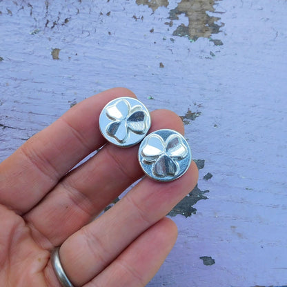 Shamrock Cufflinks, Handcast Pewter Cufflinks, Polished Finish