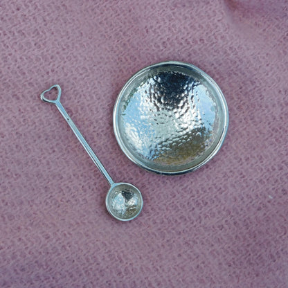 Beaten Pewter Salt Bowl with Spoon, Handmade by William Sturt – Small Artisan Salt Cellar
