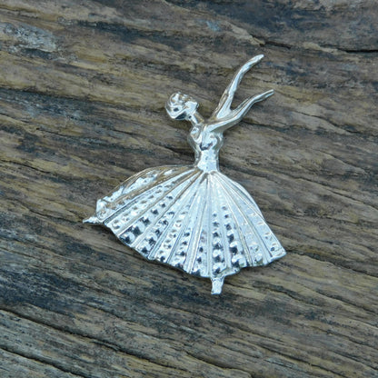Ballerina Brooch, Handcast Pewter, Polished Finish