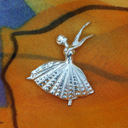 Ballerina Brooch, Handcast Pewter, Polished Finish