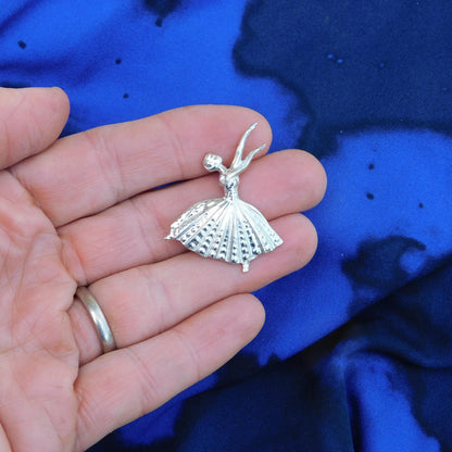 Ballerina Brooch, Handcast Pewter, Polished Finish
