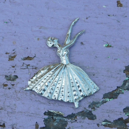 Ballerina Brooch, Handcast Pewter, Polished Finish