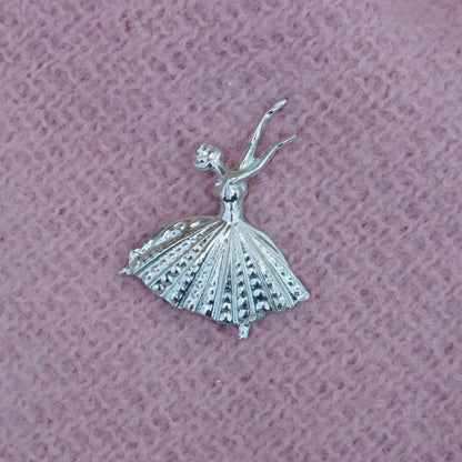 Ballerina Brooch, Handcast Pewter, Polished Finish