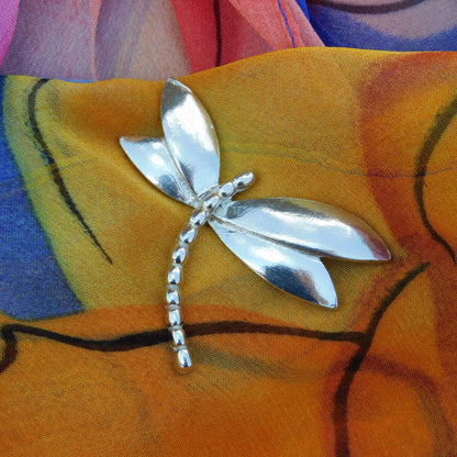 Dragonfly Brooch (Smooth Design), Handcast Pewter Brooch, Polished Finish