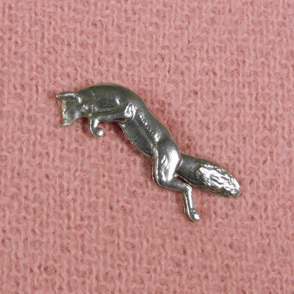 Leaping Fox Brooch, Handcast Pewter, Polished Finish