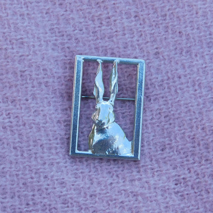 Hare Brooch (Open Rectangle), Handcast Pewter, Polished Finish