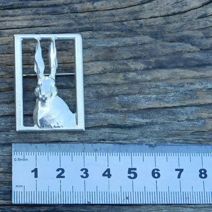 Hare Brooch (Open Rectangle), Handcast Pewter, Polished Finish