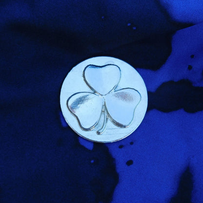 Round Shamrock Brooch, Handcast Pewter, Polished Finish